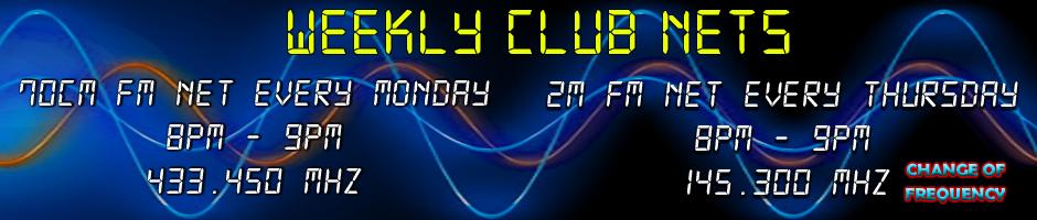 Weekly Club Nets - Monday 8pm - 9pm 433.450MHz - Thursday 8pm - 9pm  145.300MHz